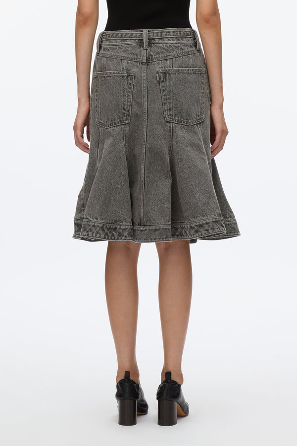 3.1 Phillip Lim Flounce Hem Belted Denim Skirt WASHED GREY