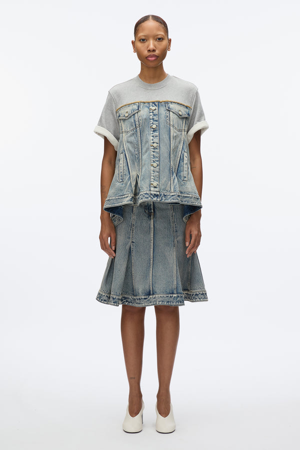 3.1 phillip lim Flounce Hem Hybrid Denim Top WASHED INDIGO-GREY