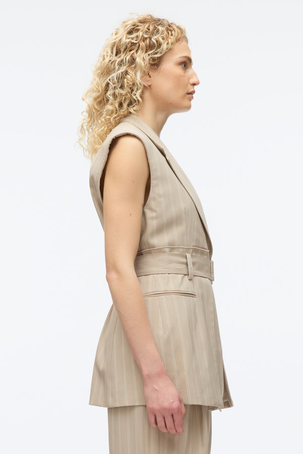 3.1 Phillip Lim Fluid Pinstripe Belted Blazer Vest FAWN