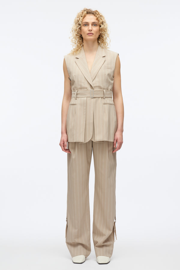 3.1 Phillip Lim Fluid Pinstripe Belted Blazer Vest FAWN