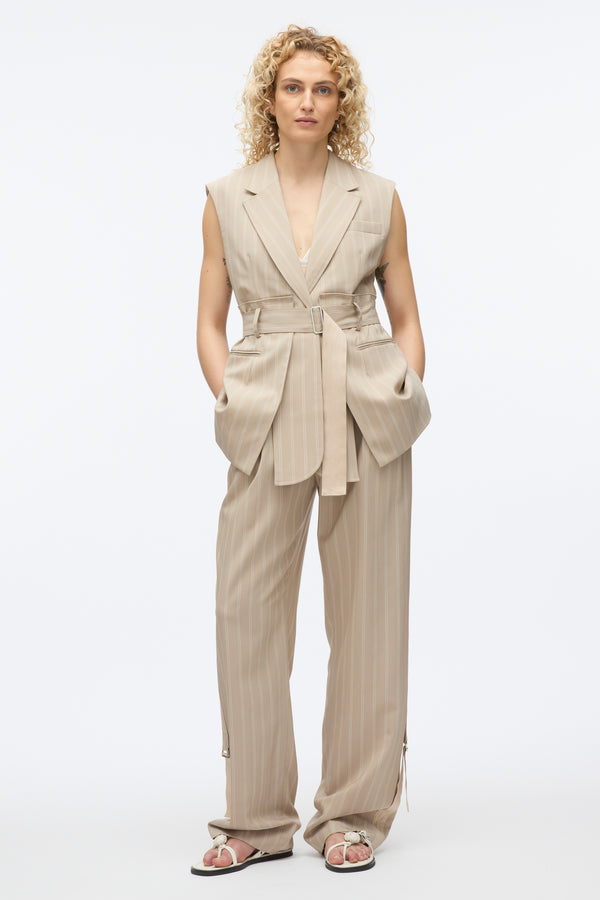 3.1 phillip lim Fluid Pinstripe Belted Blazer Vest FAWN