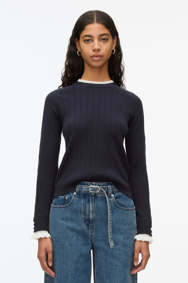 3.1 Phillip Lim Fluid Rib Sweater With Ruffle Cuff MIDNIGHT