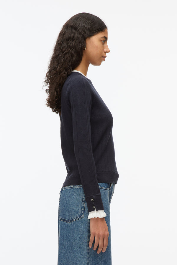 3.1 Phillip Lim Fluid Rib Sweater With Ruffle Cuff MIDNIGHT