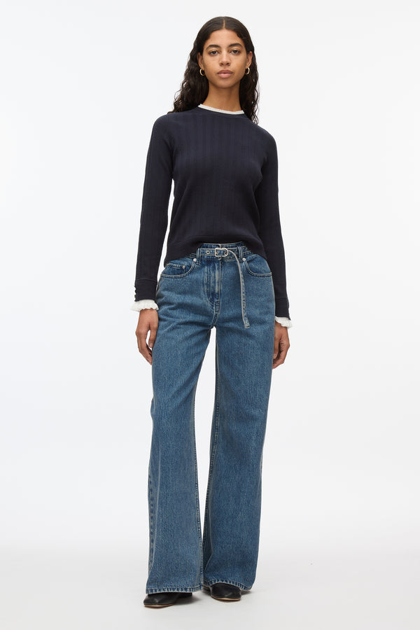 3.1 phillip lim Fluid Rib Sweater with Ruffle Cuff MIDNIGHT