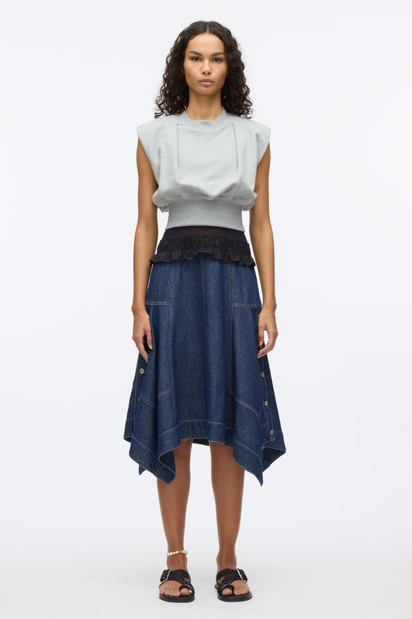 3.1 Phillip Lim French Terry Dress With Denim Combo MD HEATHER GREY - INDIGO