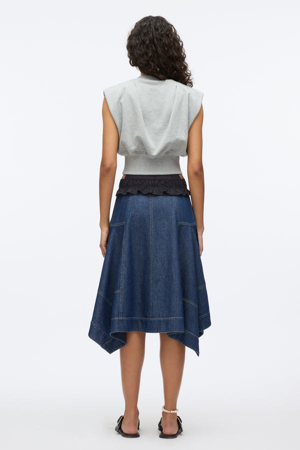 3.1 Phillip Lim French Terry Dress With Denim Combo MD HEATHER GREY - INDIGO
