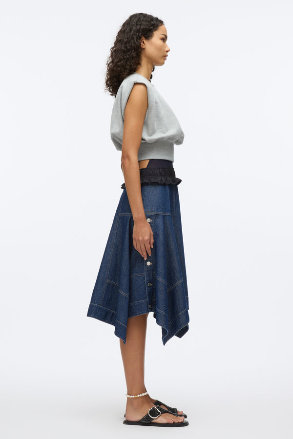 3.1 Phillip Lim French Terry Dress With Denim Combo MD HEATHER GREY - INDIGO
