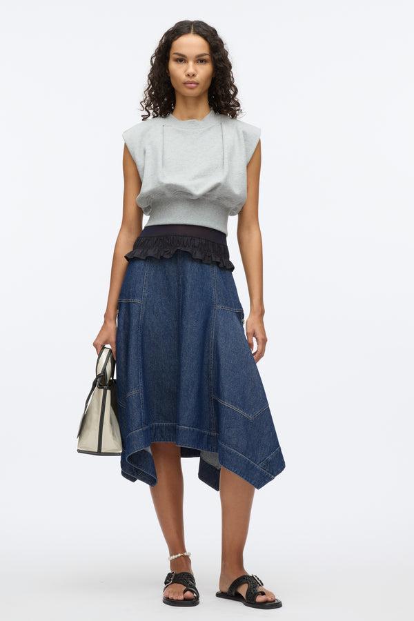 3.1 phillip lim French Terry Dress with Denim Combo MD HEATHER GREY - INDIGO