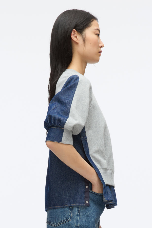 3.1 Phillip Lim French Terry Top With Denim Combo ECRU-ECRU