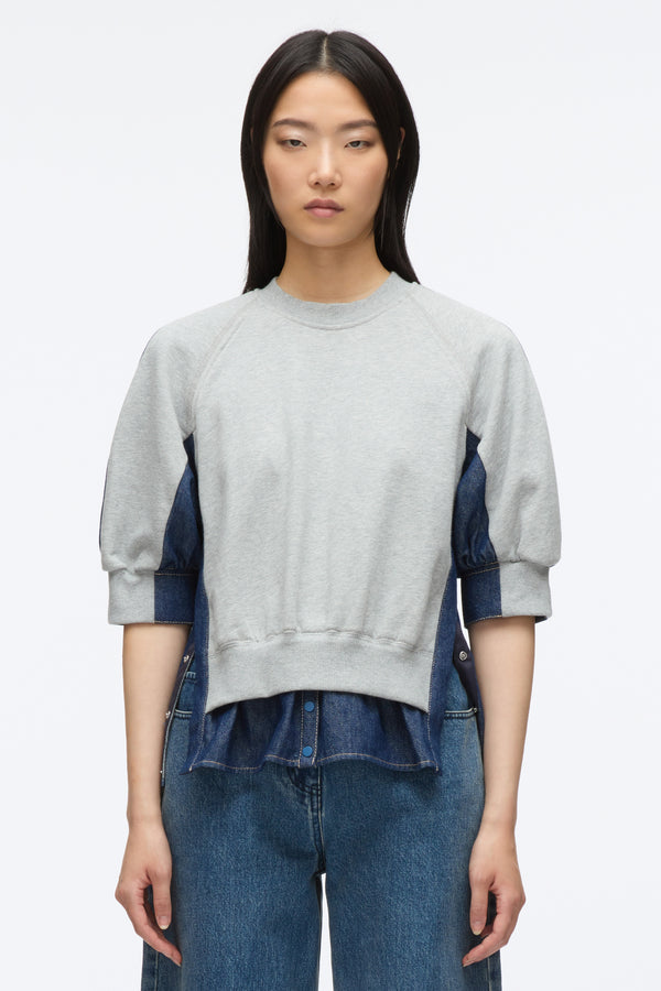 3.1 Phillip Lim French Terry Top With Denim Combo ECRU-ECRU