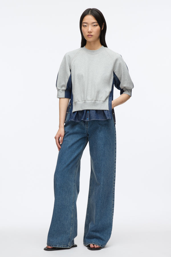 3.1 phillip lim French Terry Top with Denim Combo ECRU-ECRU