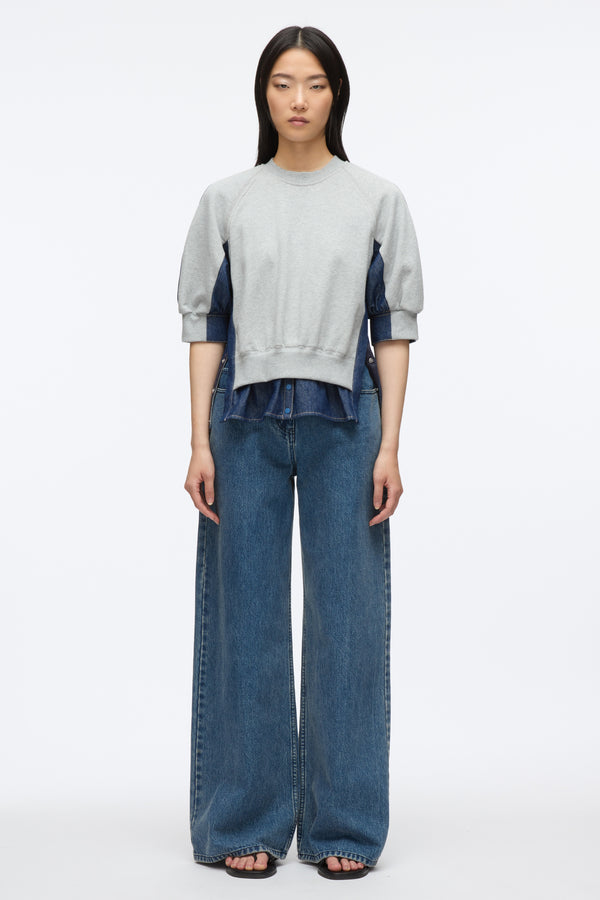 3.1 Phillip Lim French Terry Top With Denim Combo ECRU-ECRU