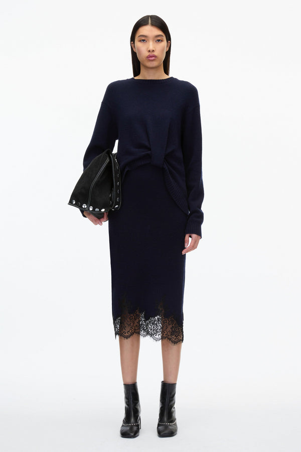 3.1 phillip lim French Tuck Knit Dress with Lace Trim BEIGE