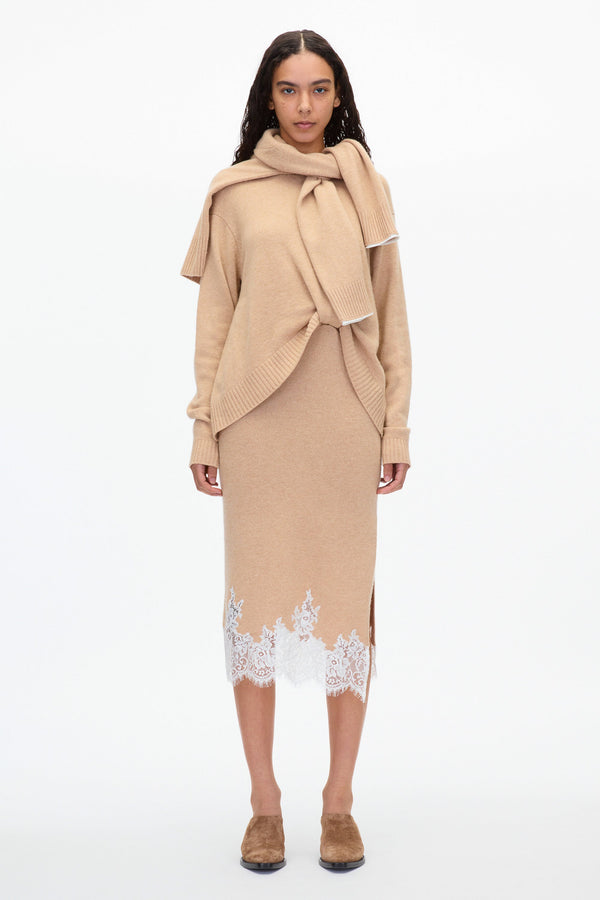 3.1 phillip lim French Tuck Knit Dress with Lace Trim BEIGE