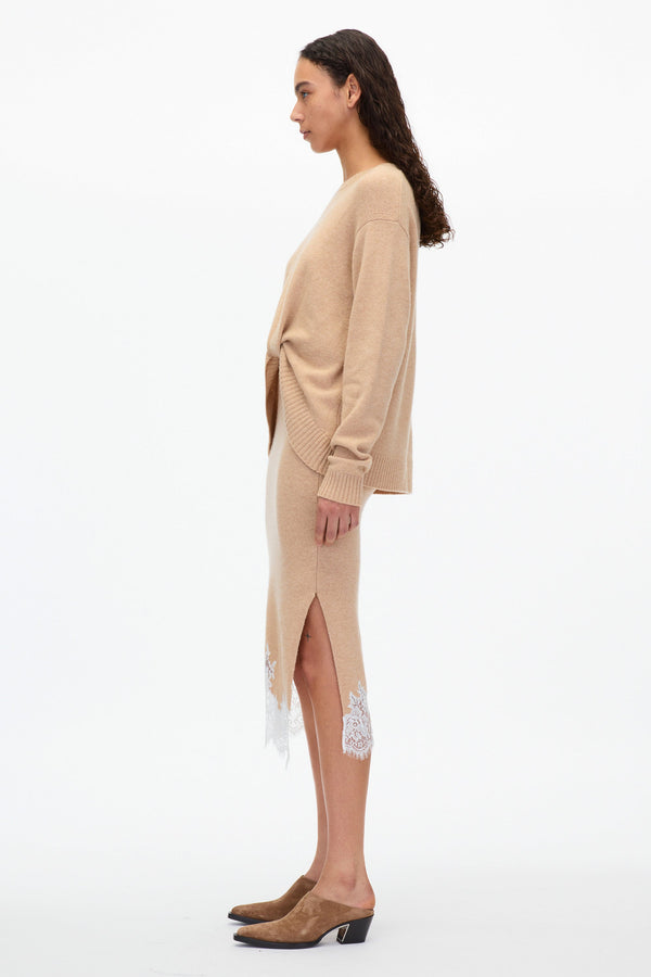 3.1 Phillip Lim French Tuck Knit Dress With Lace Trim BEIGE