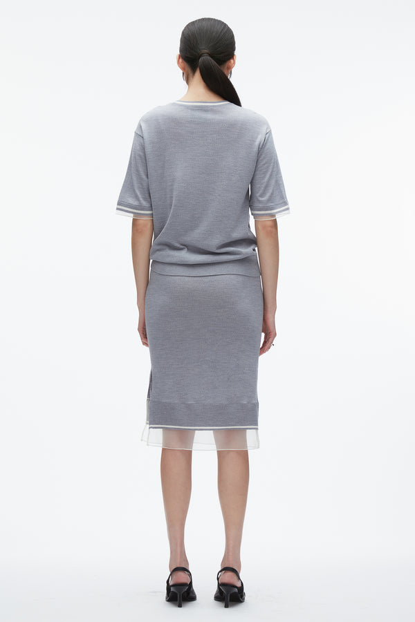 3.1 Phillip Lim French Tuck Knit Dress With Organza GREY MELANGE