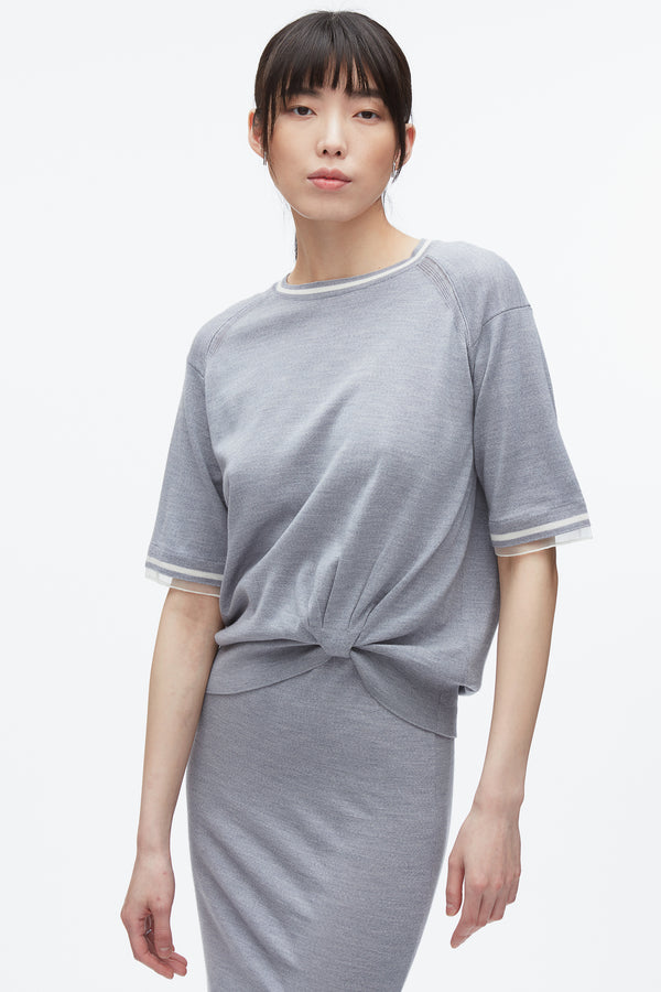 3.1 Phillip Lim French Tuck Knit Dress With Organza GREY MELANGE