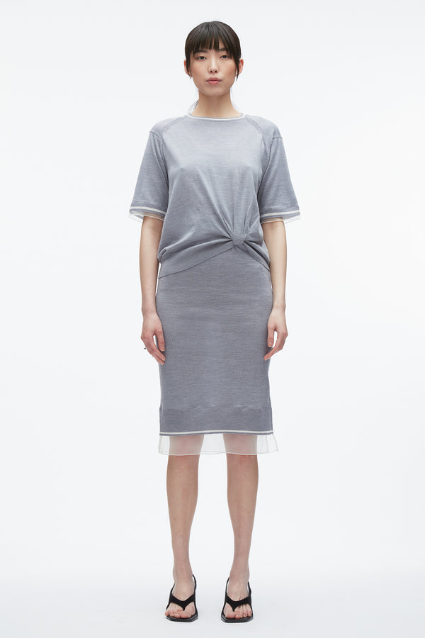 3.1 phillip lim French Tuck Knit Dress with Organza GREY MELANGE