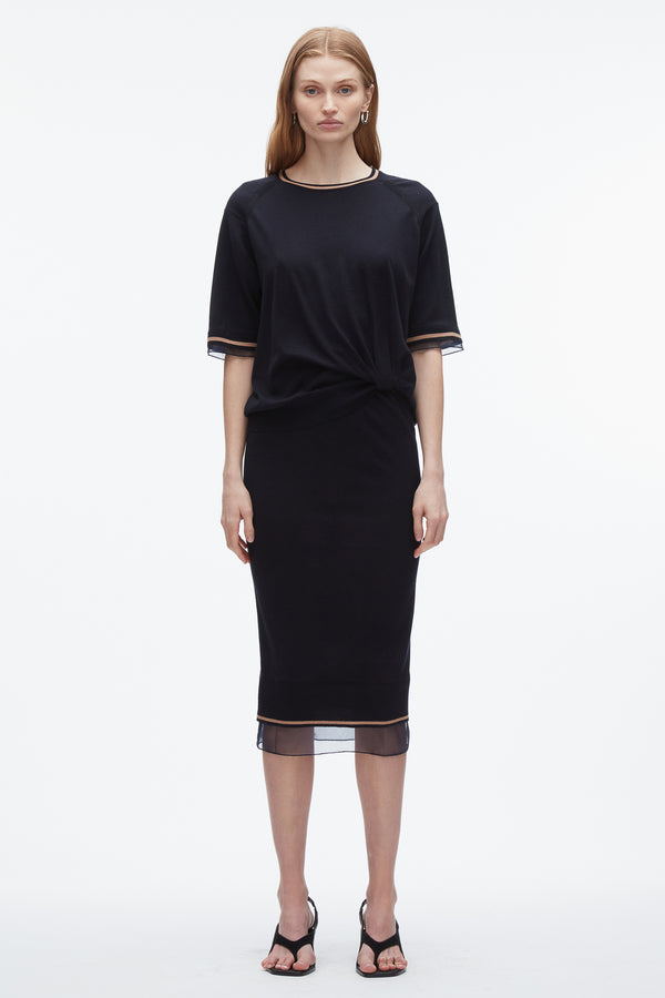 3.1 Phillip Lim French Tuck Knit Dress With Organza NAVY