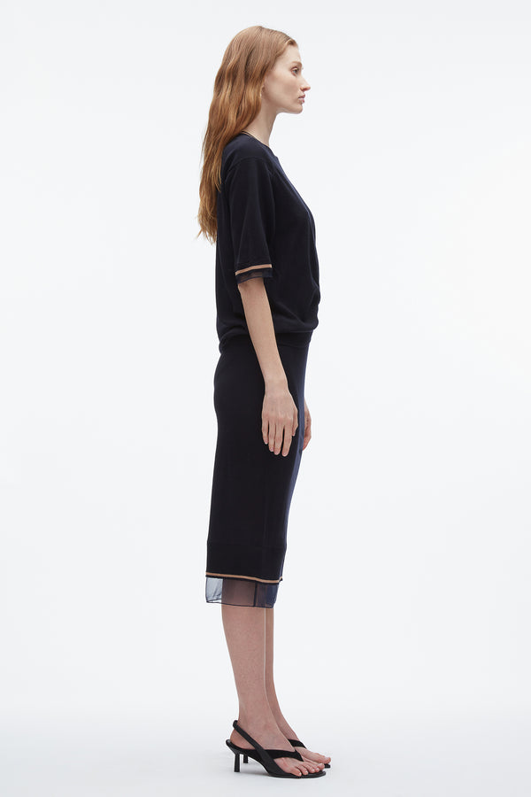 3.1 Phillip Lim French Tuck Knit Dress With Organza NAVY