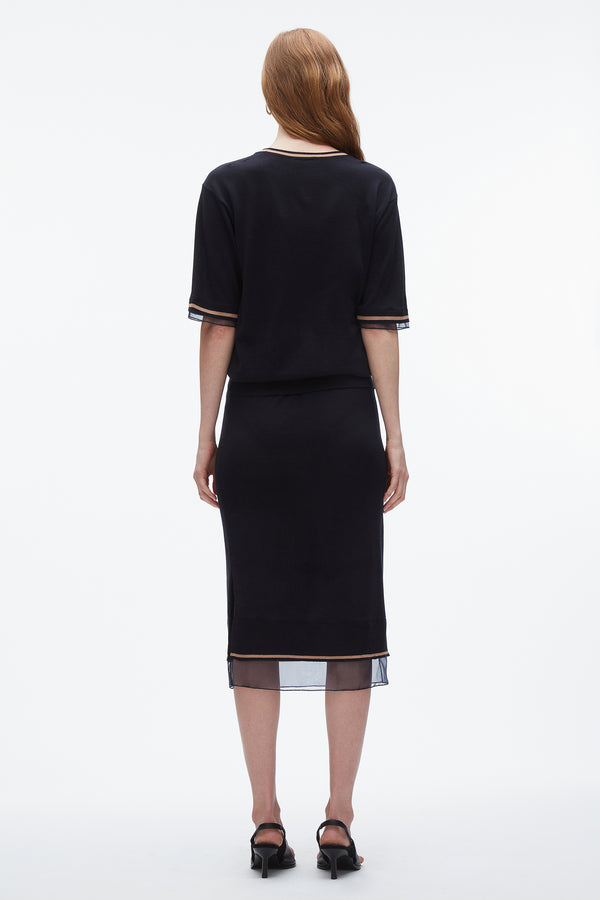 3.1 Phillip Lim French Tuck Knit Dress With Organza NAVY