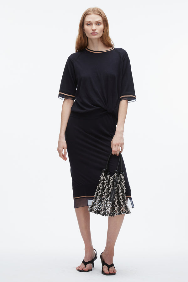 3.1 phillip lim French Tuck Knit Dress with Organza NAVY