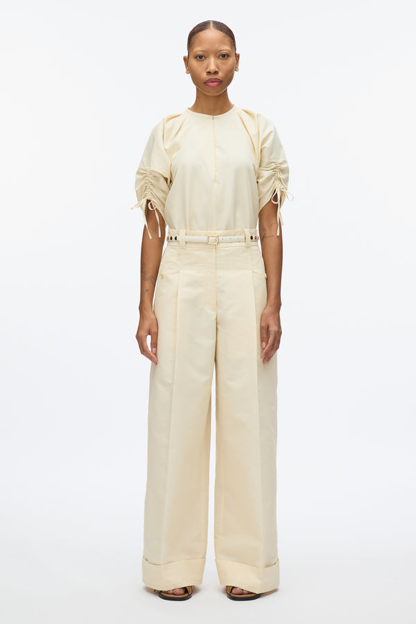 3.1 Phillip Lim Gathered Sleeve Band Collar Top GARDENIA