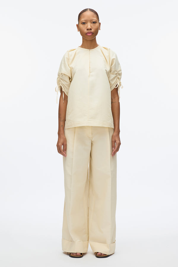 3.1 Phillip Lim Gathered Sleeve Band Collar Top GARDENIA
