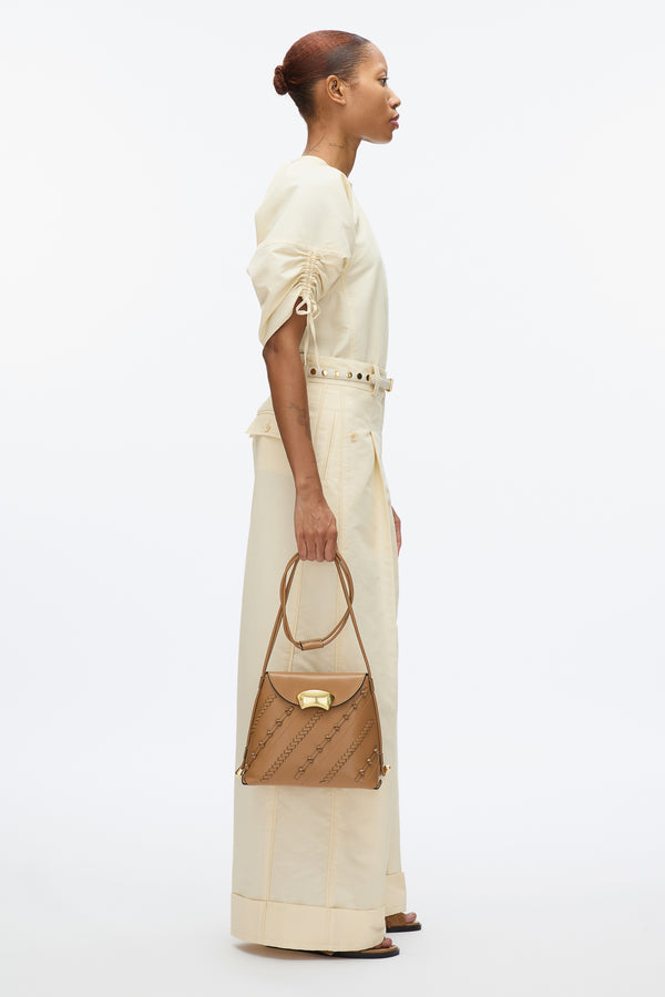 3.1 Phillip Lim Gathered Sleeve Band Collar Top GARDENIA