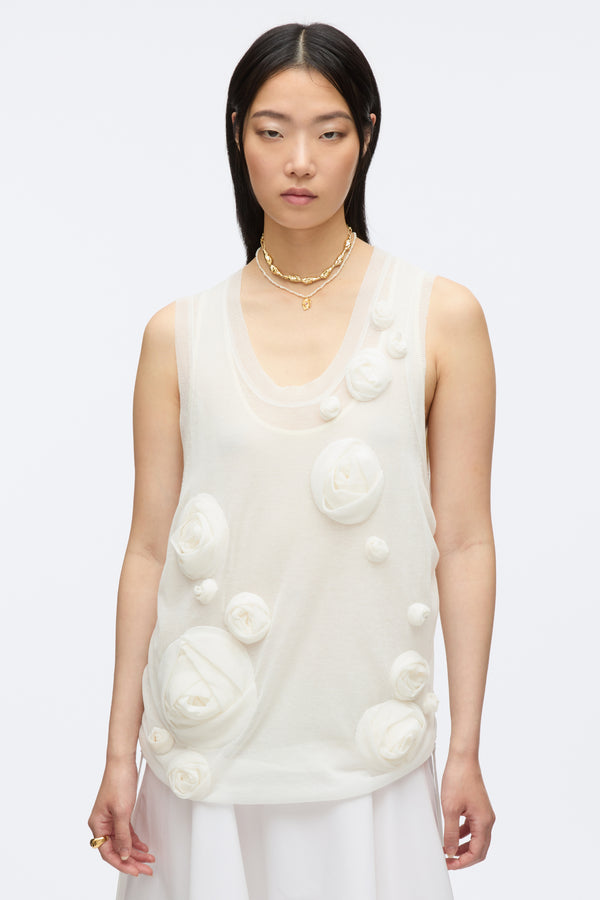 3.1 Phillip Lim Gauze Combo Tank Dress With Rosettes IVORY-WHT