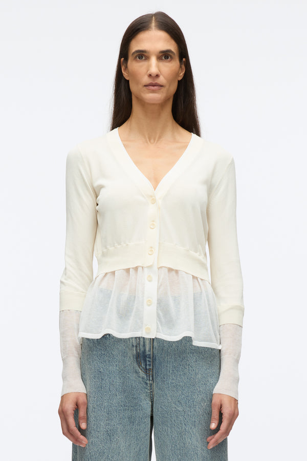 3.1 Phillip Lim Gauze Peplum Double Layer Cardigan IVORY-WHT