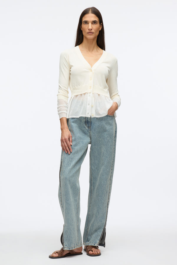 3.1 phillip lim Gauze Peplum Double Layer Cardigan IVORY-WHT