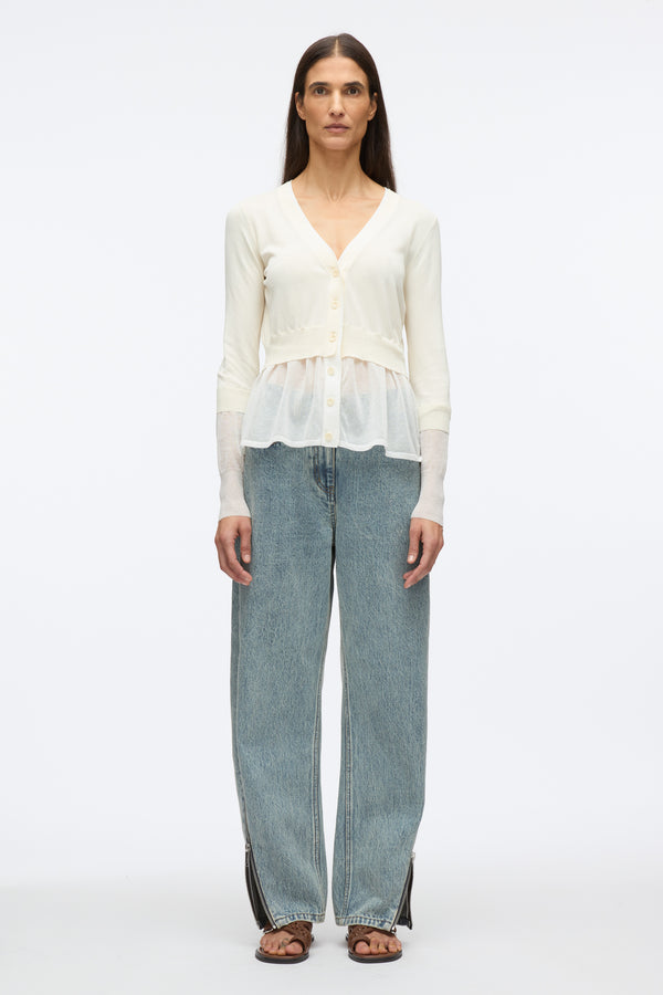 3.1 Phillip Lim Gauze Peplum Double Layer Cardigan IVORY-WHT