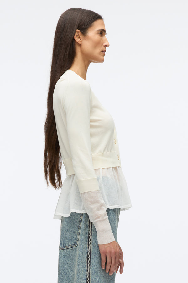 3.1 Phillip Lim Gauze Peplum Double Layer Cardigan IVORY-WHT