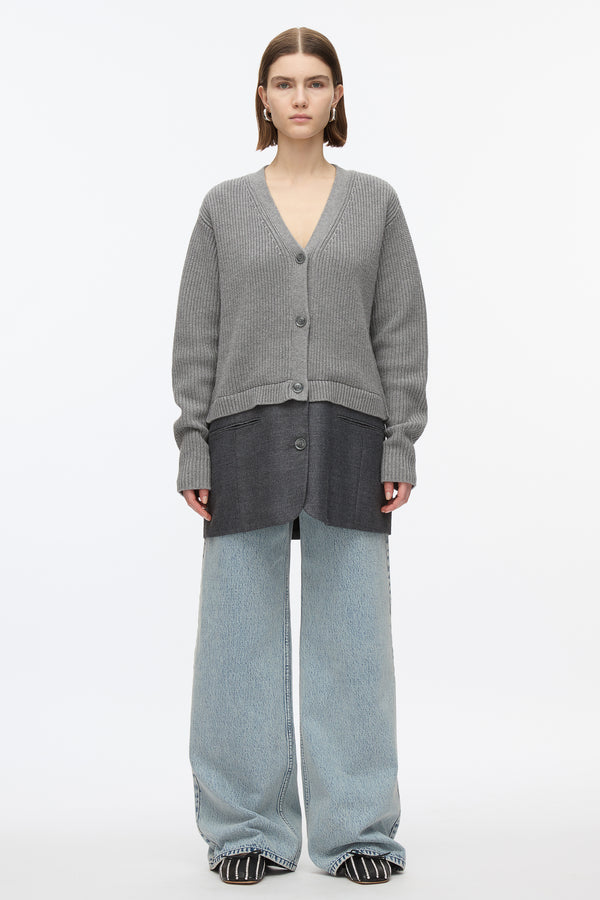 3.1 Phillip Lim Hybrid Cardigan With Blazer Hem MEDIUM MELANGE GREY-CHARCOAL