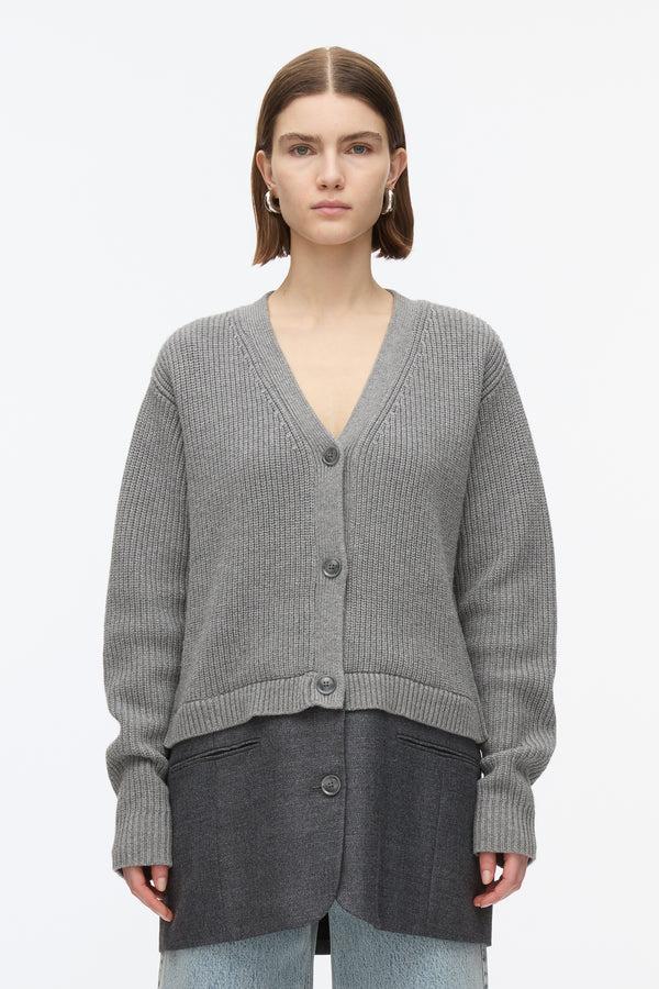 3.1 Phillip Lim Hybrid Cardigan With Blazer Hem MEDIUM MELANGE GREY-CHARCOAL