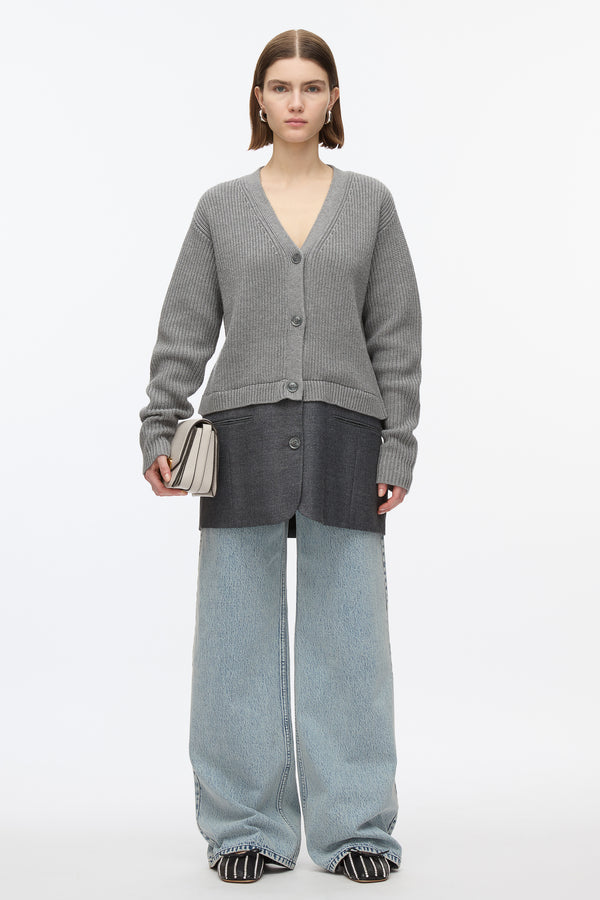 3.1 phillip lim Hybrid Cardigan with Blazer Hem MEDIUM MELANGE GREY-CHARCOAL