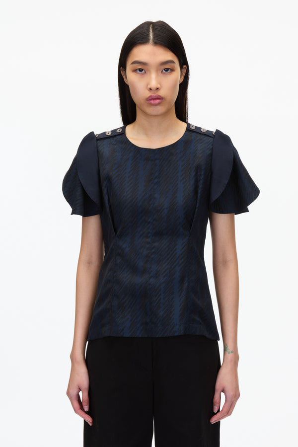 3.1 Phillip Lim Jacquard Petal Sleeve Blouse MIDNIGHT MULTI