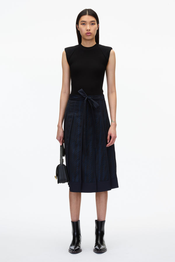 3.1 phillip lim Jacquard Pleated Skirt with Tie Waist MIDNIGHT MULTI