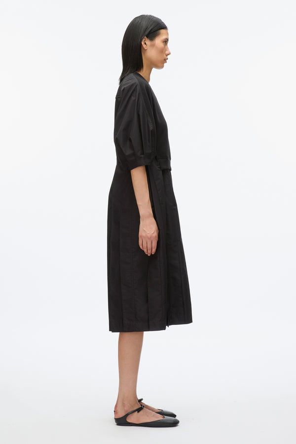 3.1 Phillip Lim Lantern Sleeve Combo Pleat Dress BLACK-BLACK
