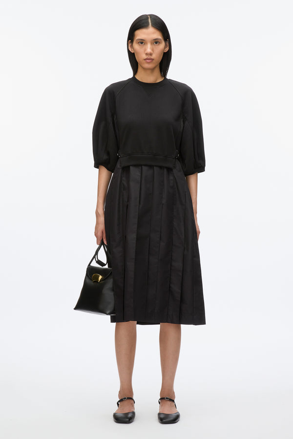 3.1 phillip lim Lantern Sleeve Combo Pleat Dress BLACK-BLACK