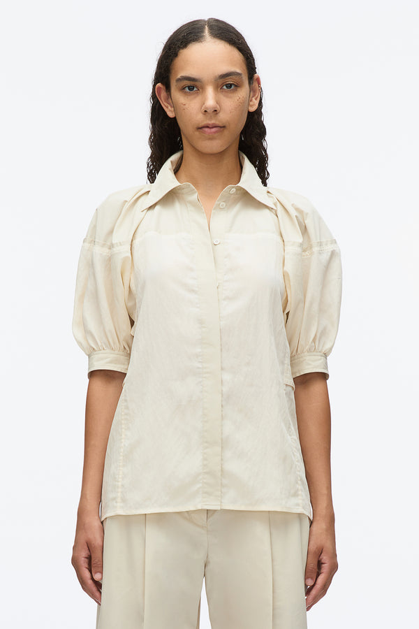 3.1 Phillip Lim Lantern Sleeve Combo Shirt PARCHMENT-STONE