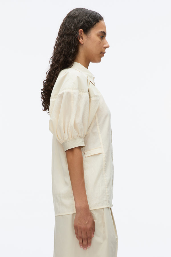 3.1 Phillip Lim Lantern Sleeve Combo Shirt PARCHMENT-STONE