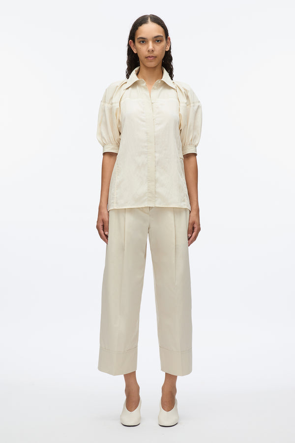 3.1 phillip lim Lantern Sleeve Combo Shirt PARCHMENT-STONE