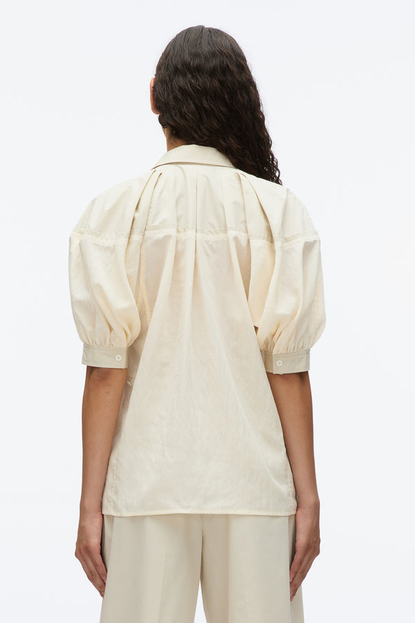 3.1 Phillip Lim Lantern Sleeve Combo Shirt PARCHMENT-STONE