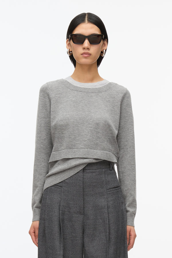 3.1 Phillip Lim Layered Knit Pullover With Keyhole MEDIUM MELANGE GREY- LIGHT GREY