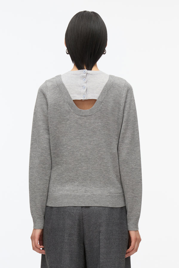 3.1 Phillip Lim Layered Knit Pullover With Keyhole MEDIUM MELANGE GREY- LIGHT GREY