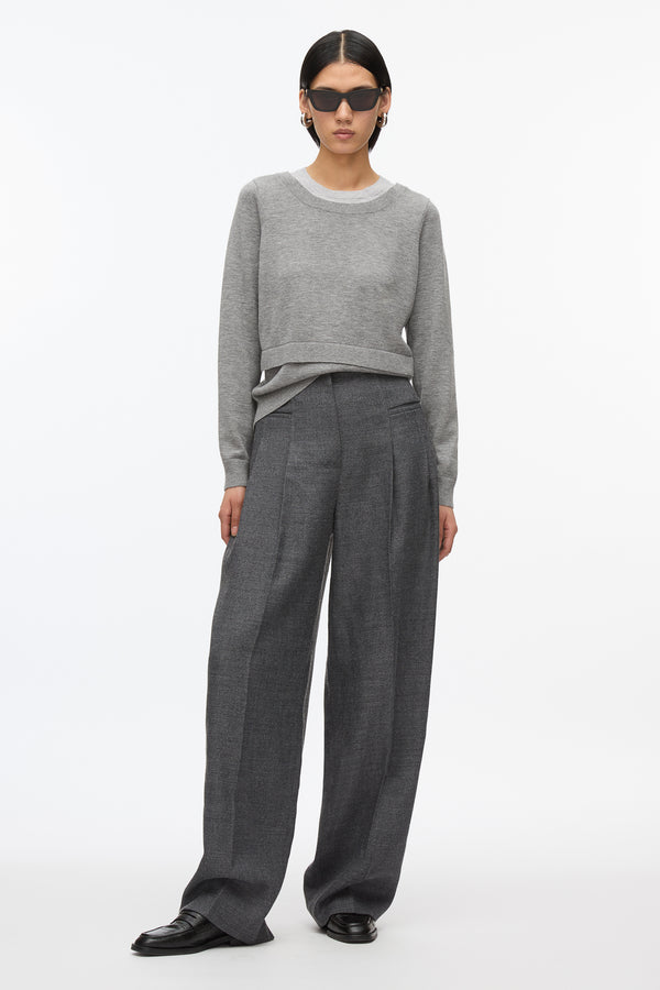 3.1 phillip lim Layered Knit Pullover with Keyhole MEDIUM MELANGE GREY- LIGHT GREY