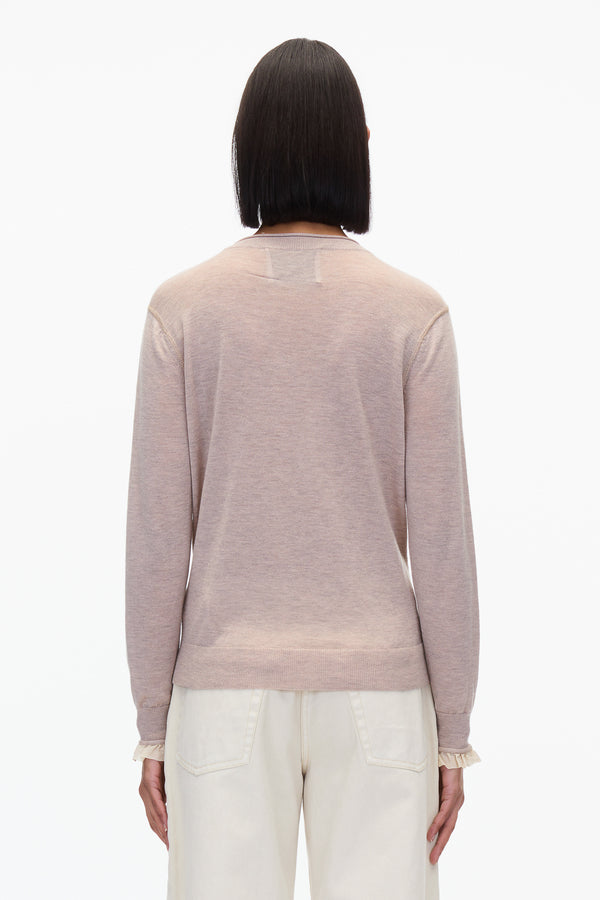 3.1 Phillip Lim Layered Wool Silk Crew Sweater W Chiffon Cuff TAUPE