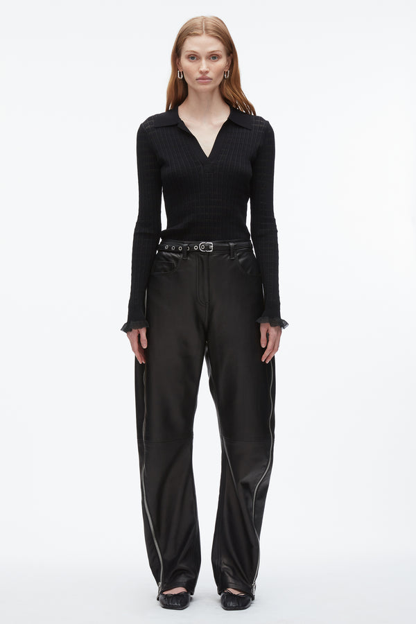 3.1 Phillip Lim Leather Barrel Jean With Zippers BLACK